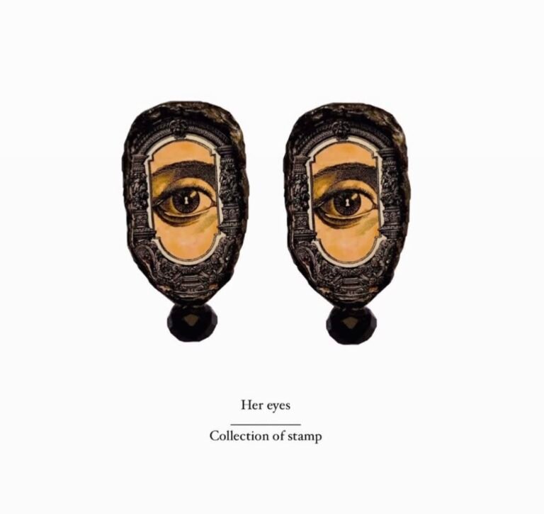 Her eyes, handmade earrings, paper mache