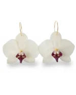 Handmade Real Orchid Earrings With Silver Hoop in white background
