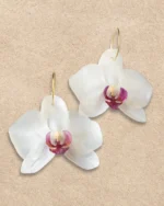 Handmade Real Orchid Earrings With Silver Hoop with background