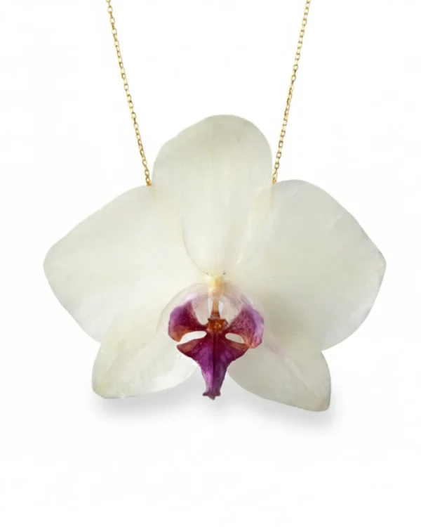 Handmade Real Orchid Necklace With Silver Chain