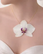 Handmade Real Orchid Necklace With Silver Chain On Model