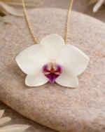 Handmade Real Orchid Necklace With Silver Chain With Background