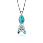 Hoz-Pari Gold Plated Silver Pendant with Turquoise and Sapphire gemstones