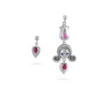 Dokhtaran-e-Dasht-Dagh.Gold Plated Silver Earrings With Ruby and Sapphire gemstones.