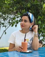 Rakhshan handmade earrings with blue stone - Image 3