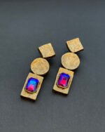 Baroque handmade earrings Papier-Mache with purple stone - Image 4