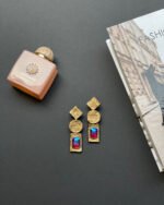 Baroque handmade earrings Papier-Mache with purple stone - Image 3