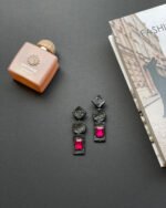 Baroque handmade earrings  Papier-Mache with fuchsia stone - Image 2