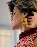 Vatan handmade earrings Papier-Mache with red stone - Image 3