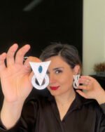 Sarvenaz handmade earrings Papier-Mache with blue stone - Image 2