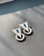 Sarvenaz handmade earrings Papier-Mache with blue stone - Image 3