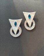 Sarvenaz handmade earrings Papier-Mache with blue stone - Image 4