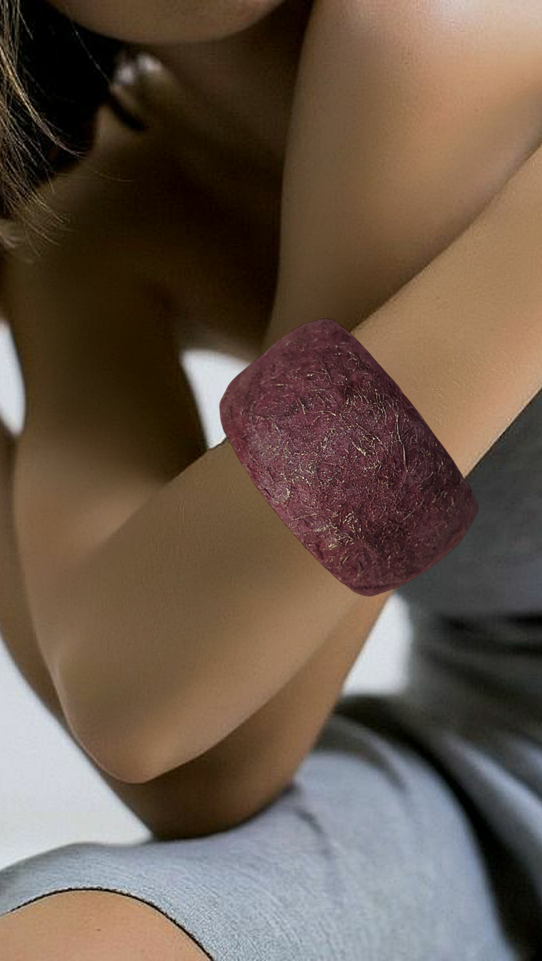 Handmade Bangle With Crimson Silk Covering