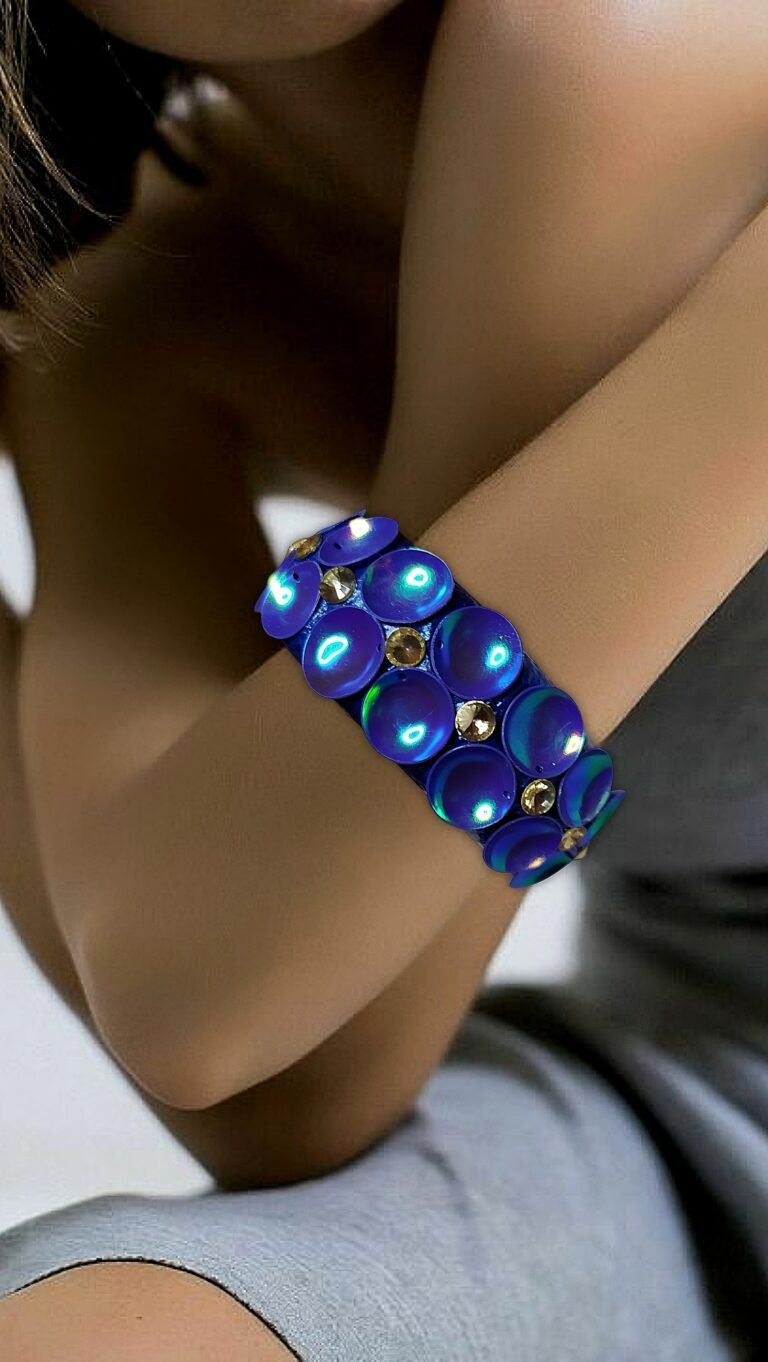 Handmade Bangle With Concave Carbon Blue Sequins