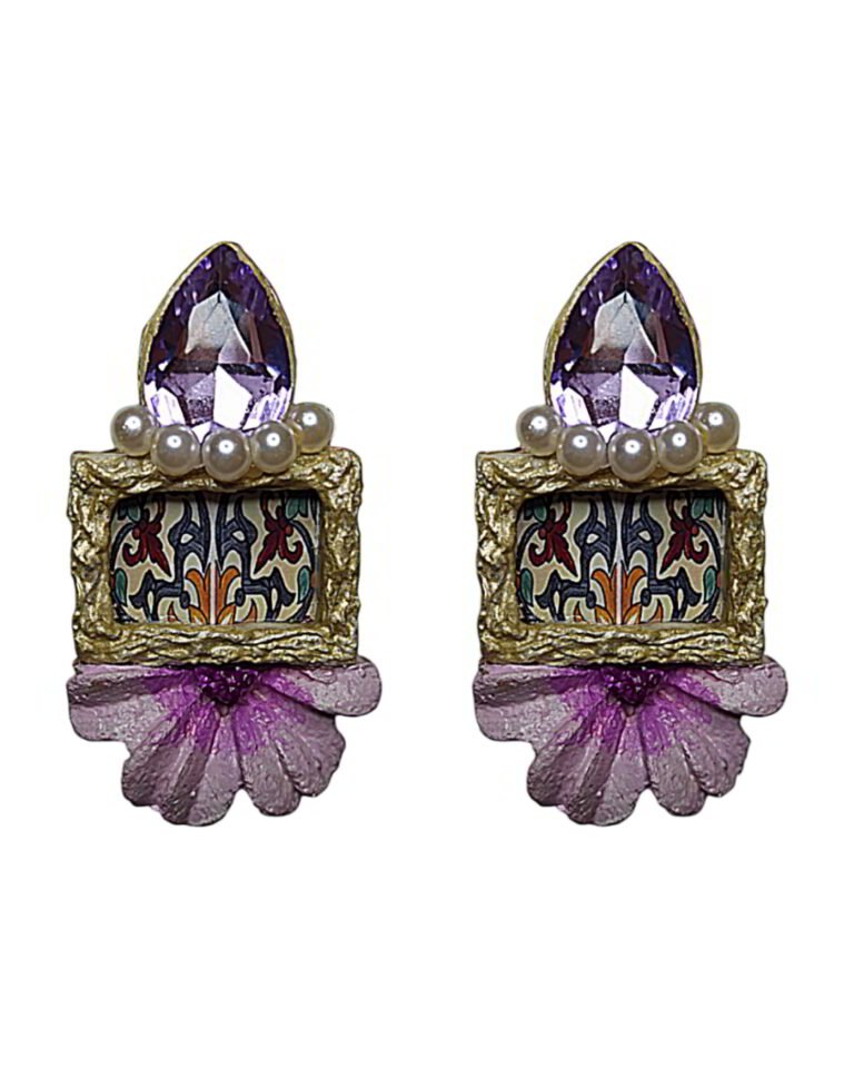 Persian Bloom – Handmade Paper Mache Earrings – Light Weight Earrings