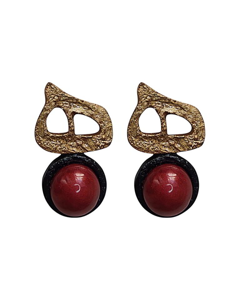 Hich – Handmade Paper Mache Earrings With Red Resin Stone
