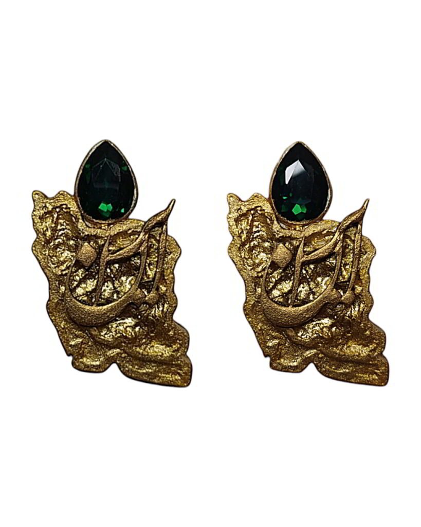 Vatan – Handmade Paper Mache Earrings With Dark Green Stone