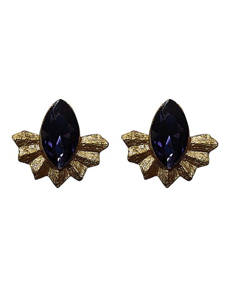 Helios – Handmade Paper Mache Earrings With Dark Purple Stone – Light Weight