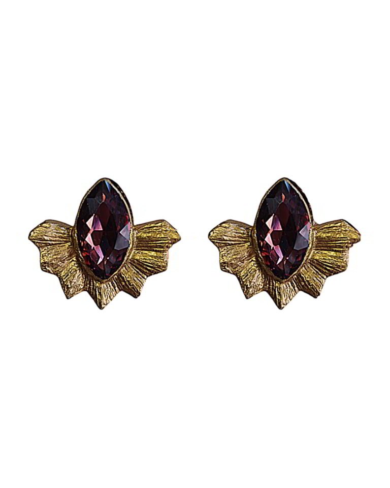 Helios – Handmade Paper Mache Earrings With Dark Red Stone – Light Weight