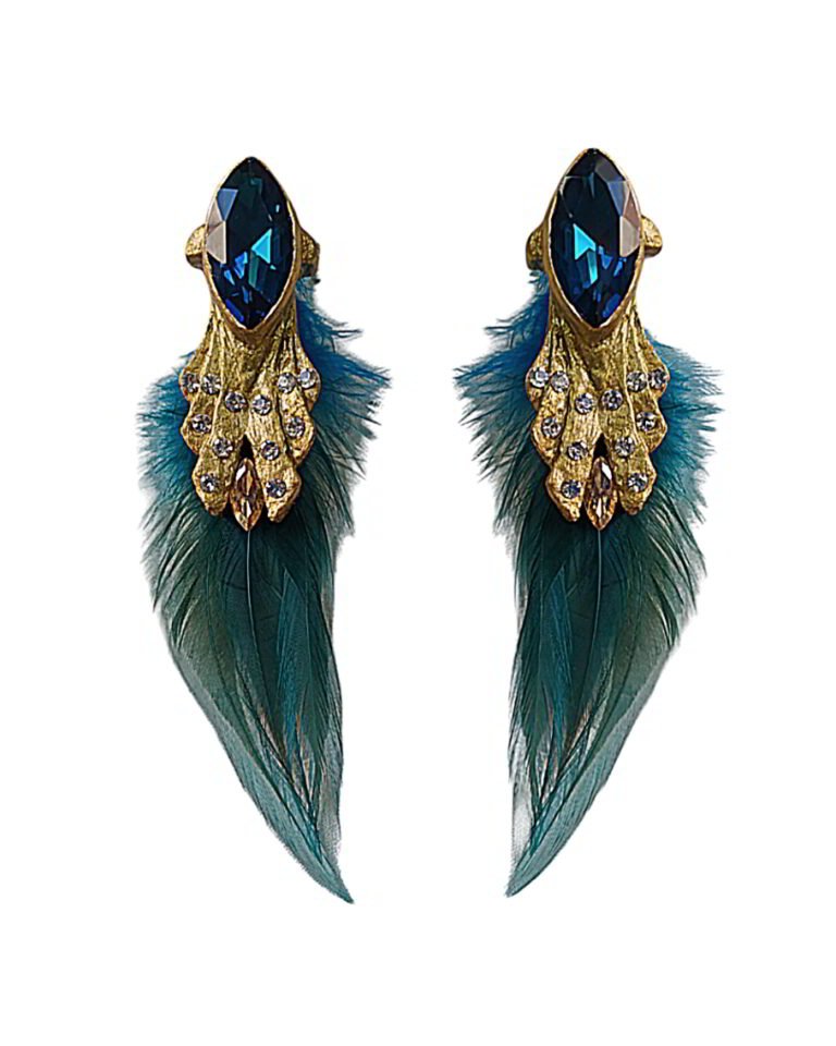 Peacock – Handmade Earrings With Blue Stone – Light Weight