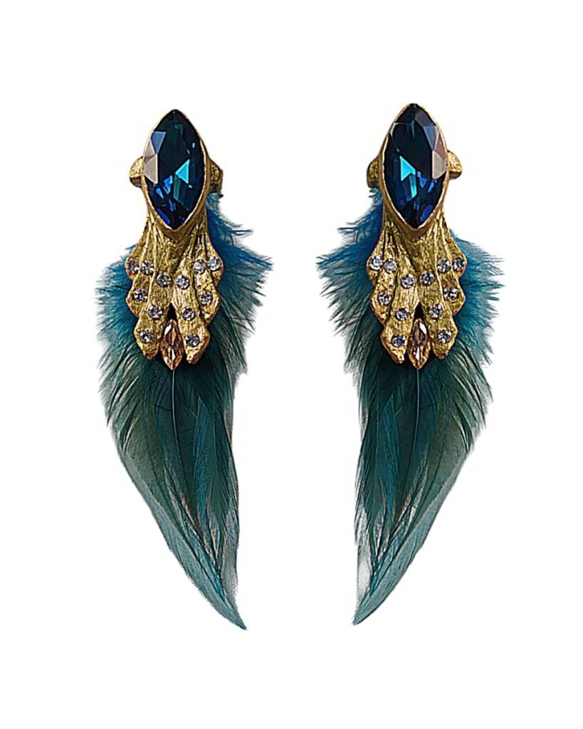 Peacock – Handmade Earrings With Blue Stone – Light Weight