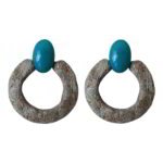 Handmade Earrings With Turquoise Silk Covered and Resin Stone