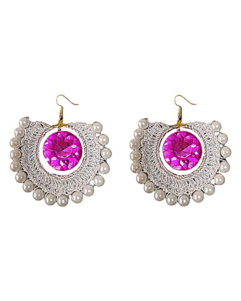 Handmade Earrings With Pink Crystal Stone
