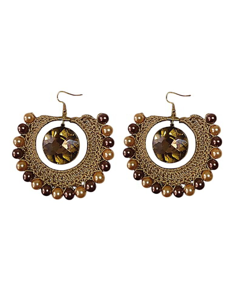 Handmade Earrings With Golden Crystal Stone