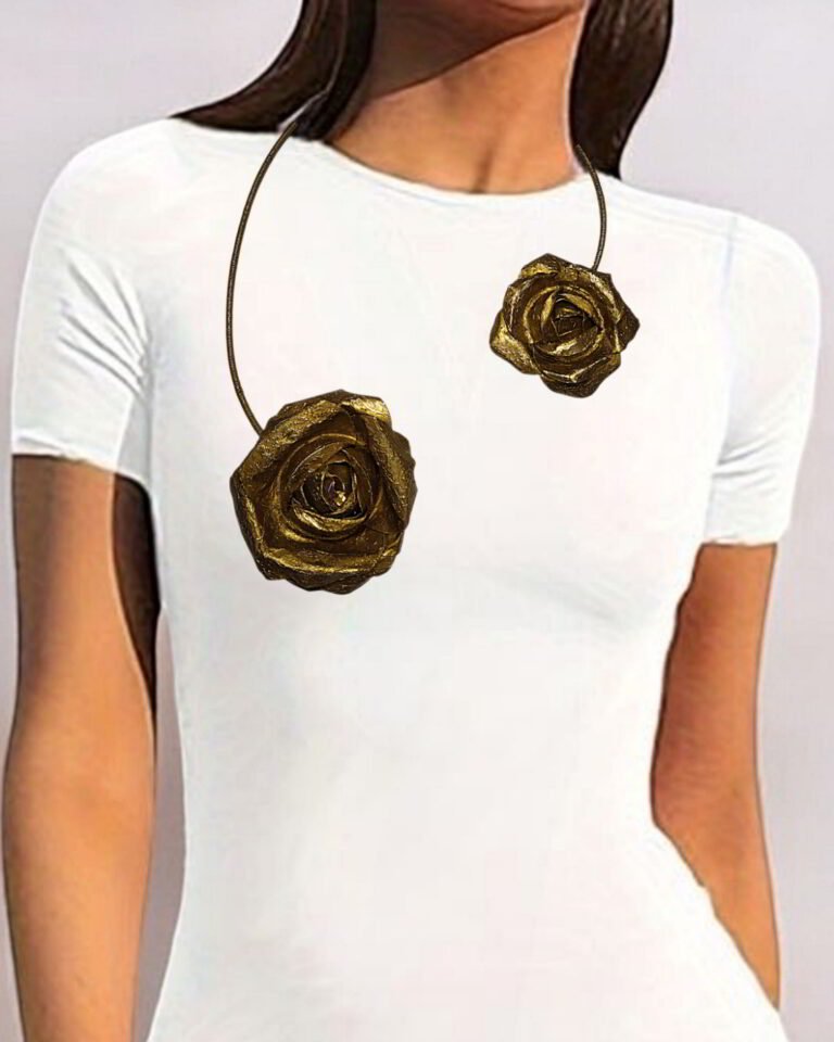 Handcrafted Golden Rose Pendant with Crystal Stone