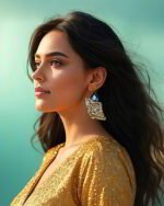 Vatan – Handmade Paper Mache Earrings With Blue Stone - Image 2