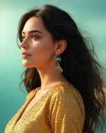 Vatan – Handmade Paper Mache Earrings With Blue Stone - Image 3