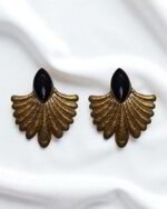 Gilded Feathers – Handmade Paper Mache Earrings with Purple Stone - Image 2
