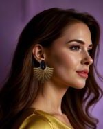 Gilded Feathers – Handmade Paper Mache Earrings with Purple Stone - Image 3