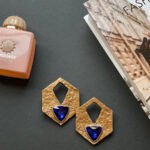 Parinaz handmade earrings Papier-Mache with blue stone