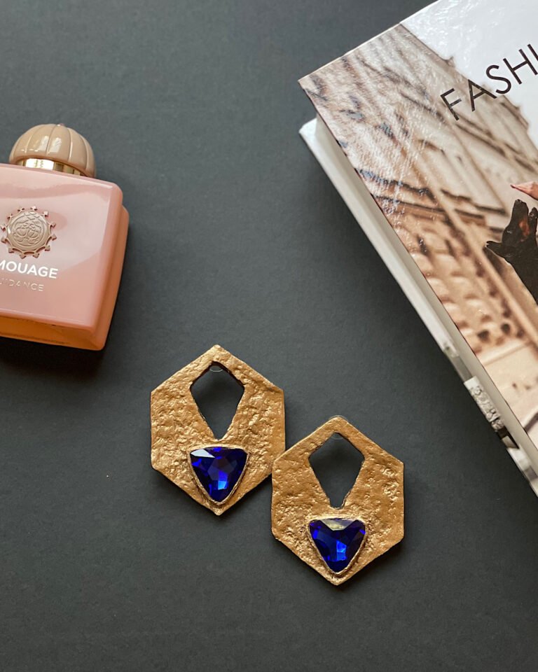 Parinaz handmade earrings Papier-Mache with blue stone