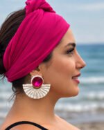 Shah_zad  handmade earrings Papier-Mache with fuchsia stone - Image 3