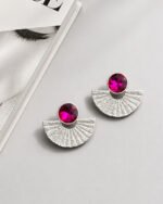 Shah_zad  handmade earrings Papier-Mache with fuchsia stone