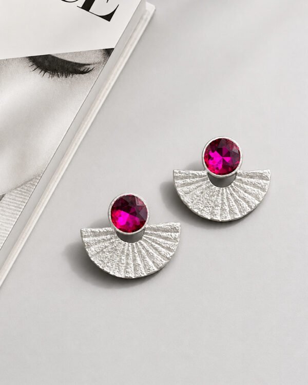 Shah_zad  handmade earrings Papier-Mache with fuchsia stone
