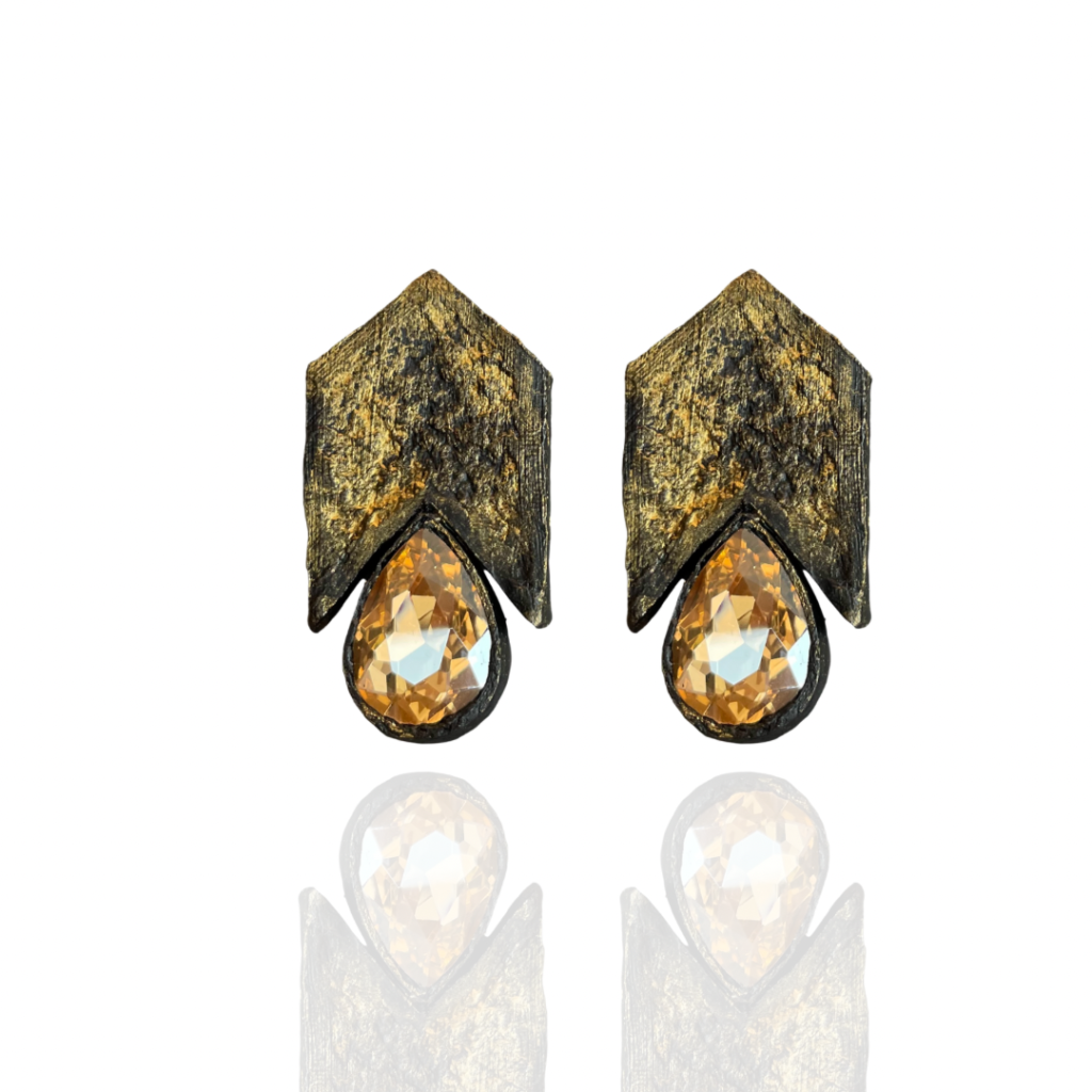 Harir handmade earrings Papier-Mache with beige stone