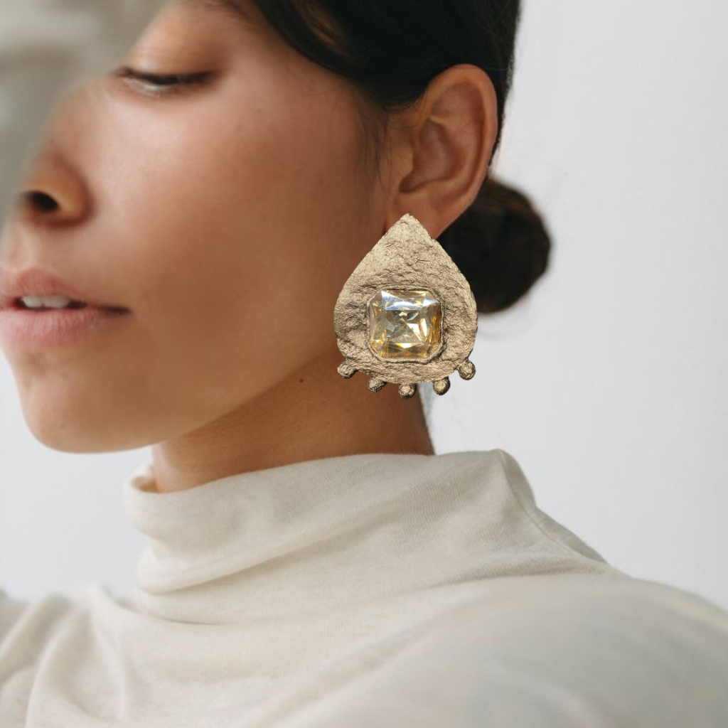 Taranom handmade earrings Papier-Mache with beige stone