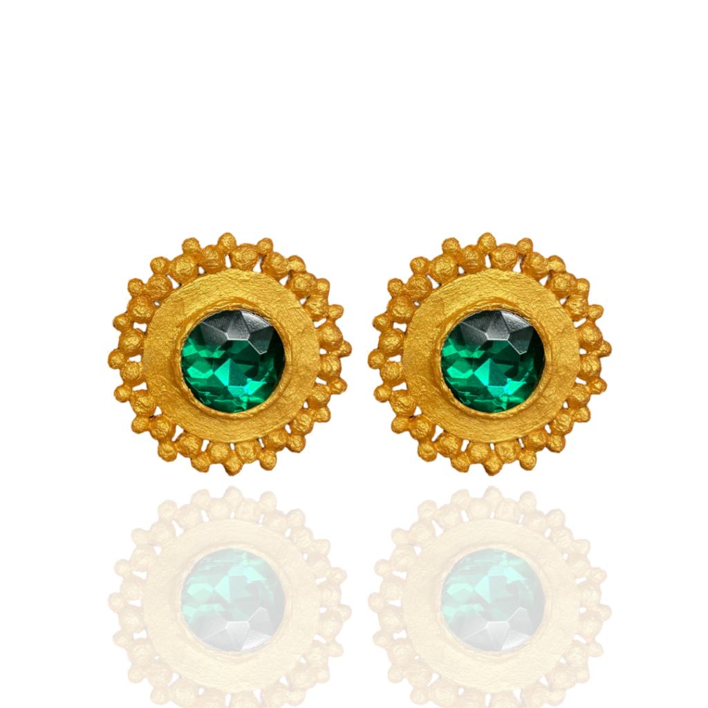 Zardokht handmade earrings Papier-Mache with green stone