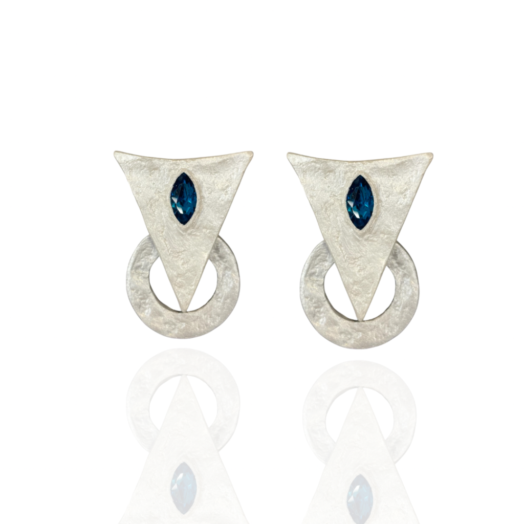 Sarvenaz handmade earrings Papier-Mache with blue stone