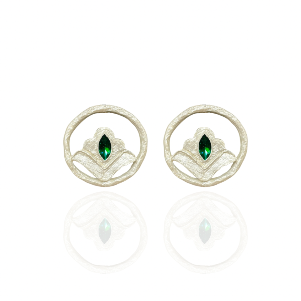 Pardisak Papier-Mache earrings with green stone
