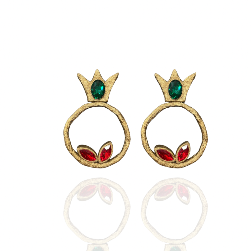 Yalda handmade earrings Papier-Mache with red & green stone
