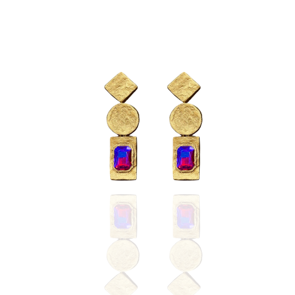 Baroque handmade earrings Papier-Mache with purple stone