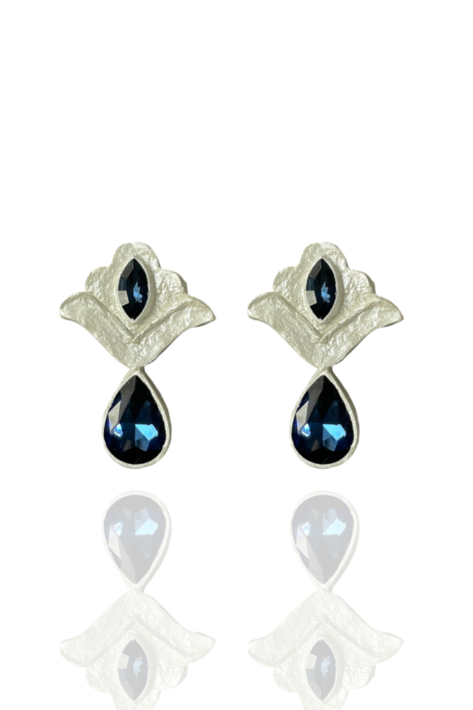 Pardis handmade earrings Papier-Mache with blue stone