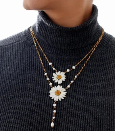 Handmade Resin Real Flower Necklace, Pearl Necklace