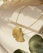 Echo of Ginkgo-Ginkgo Leaf Necklace with Gold Steel Chain - Image 3