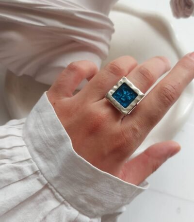 Nickel Silver Ring with Blue Resin – Free Size
