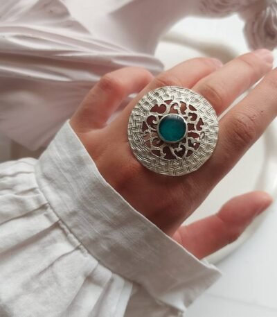 Elegant Nickel Silver Ring with Resin – Free Size